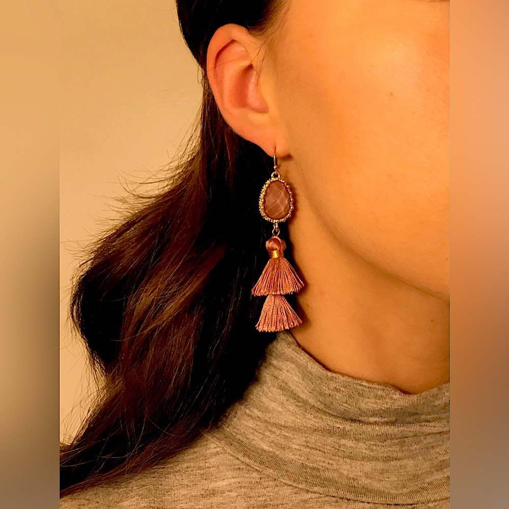 Tiered tassel rose earrings